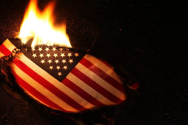 flag burning - burning american flag stock pictures, royalty-free photos & images