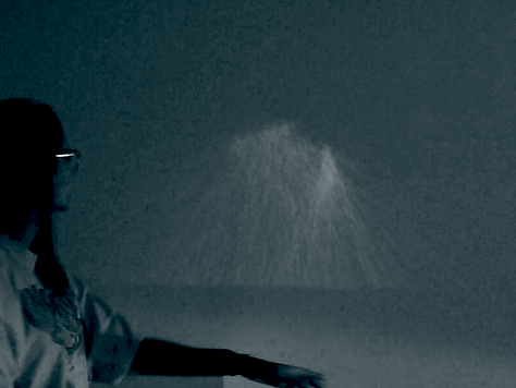 Animated GIFS documenting the projection and the interaction. Subject is moving and the projection responds as described. 