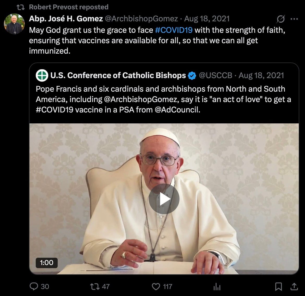 Cardinal Robert Prevost tweet Cardinal Robert Prevost tweet