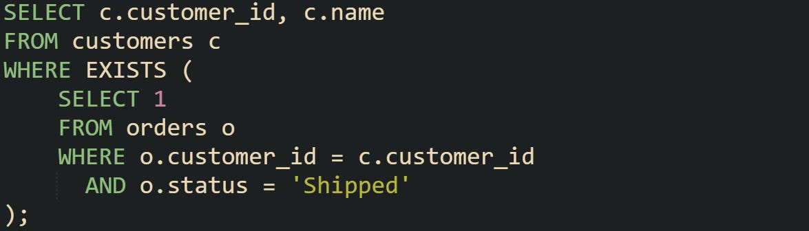 Using EXISTS for Fast Conditional Filtering in SQL