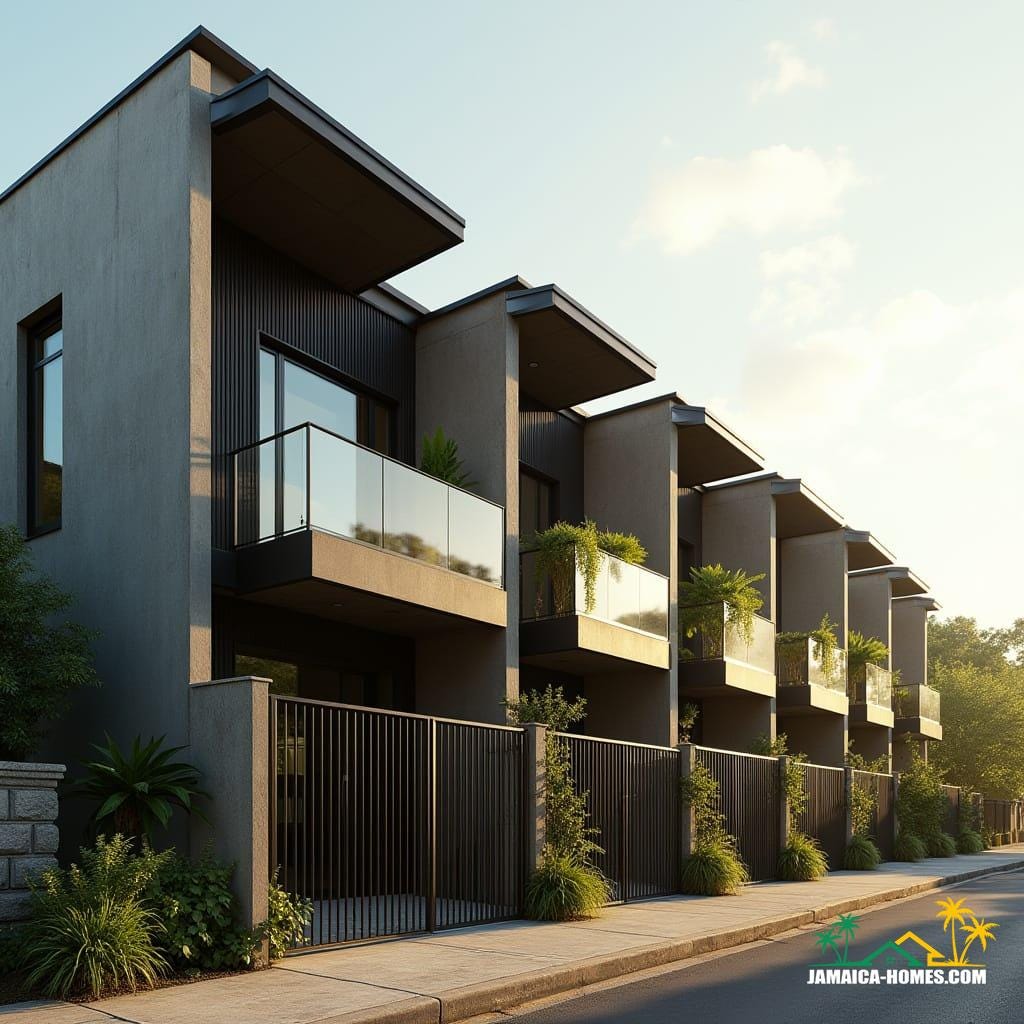 Compact Two-Story Black Glass Townhomes