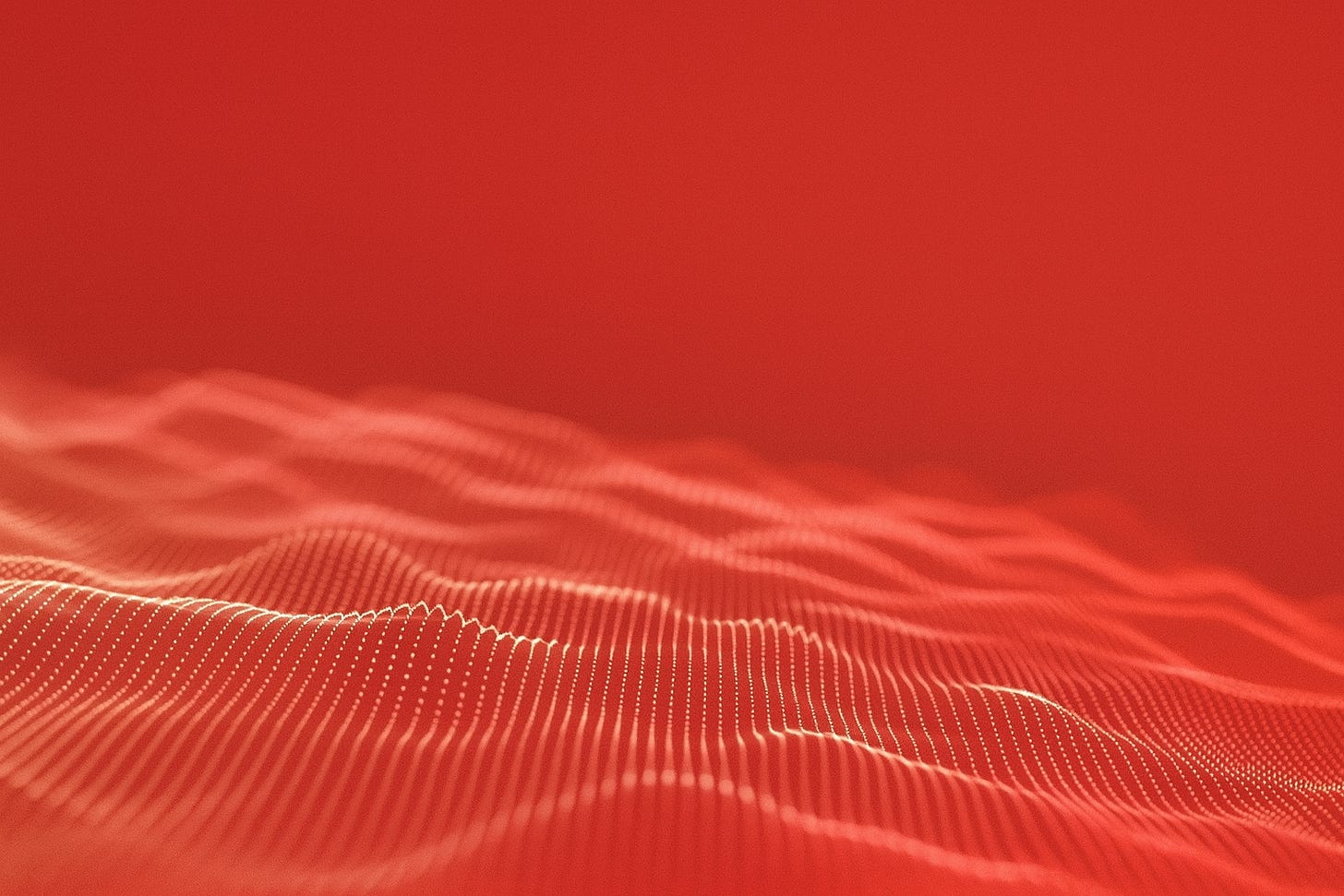 Abstract red waves of glowing dots, representing the impact of AI voice.