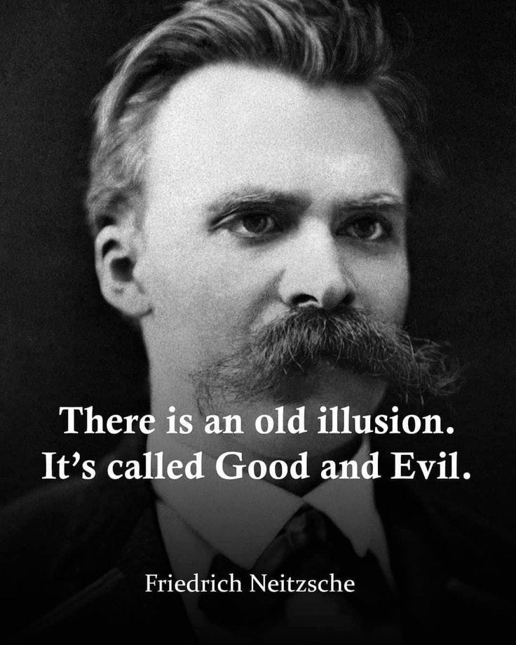 This may contain: a man with a moustache on his face and the words, there is an old illusion it's called god and evil This may contain: a man with a moustache on his face and the words, there is an old illusion it's called god and evil