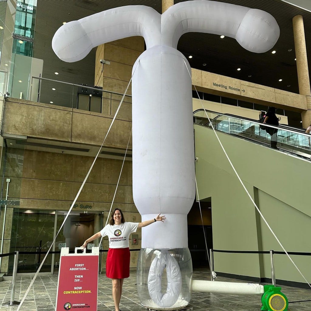 In addition to the mobile clinic, another group, Americans for Contraception, plans to erect an 18-foot-tall inflatable intrauterine device, or IUD, named “Freeda Womb,” The Times reported. In addition to the mobile clinic, another group, Americans for Contraception, plans to erect an 18-foot-tall inflatable intrauterine device, or IUD, named “Freeda Womb,” The Times reported.