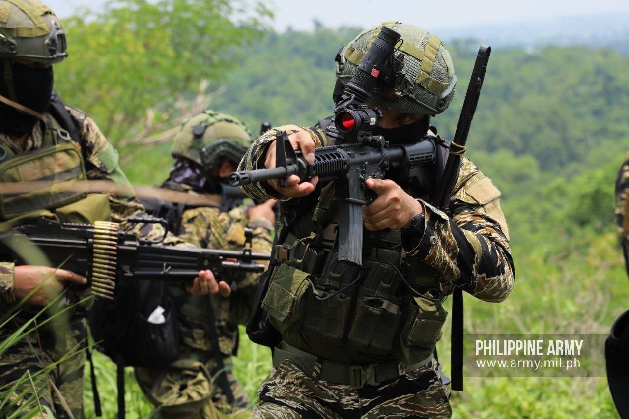 Philippine soldiers during a training demonstration. Philippine soldiers during a training demonstration.