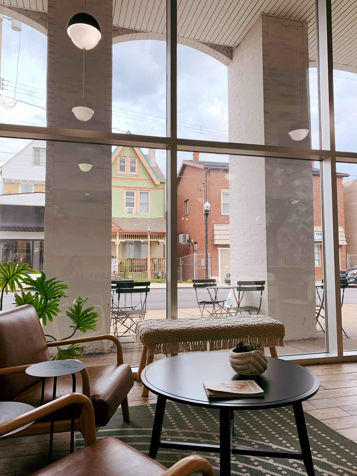 Looking at street inside the coffee shop
