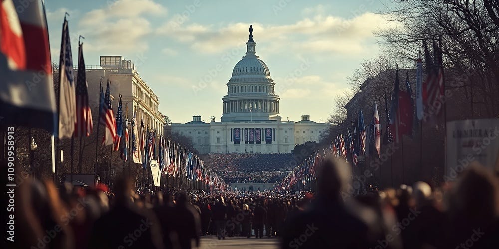 Crowd at US Capitol during presidential inauguration Crowd at US Capitol during presidential inauguration