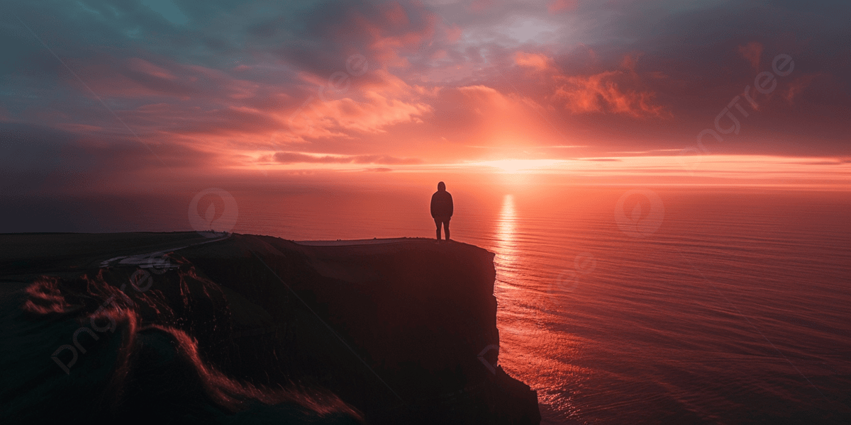 Person Standing On The Edge Of A Cliff Gazing Out Over Vast Ocean Taking In  Majestic View Sea And Horizon Photo And Picture For Free Download - Pngtree