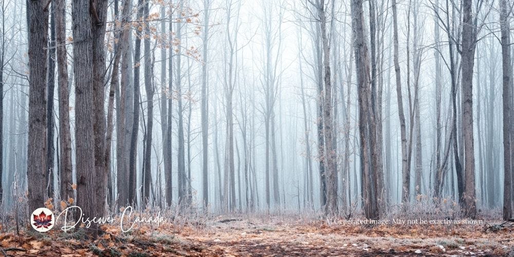 Canadian forest in late autumn just before the first winter frost