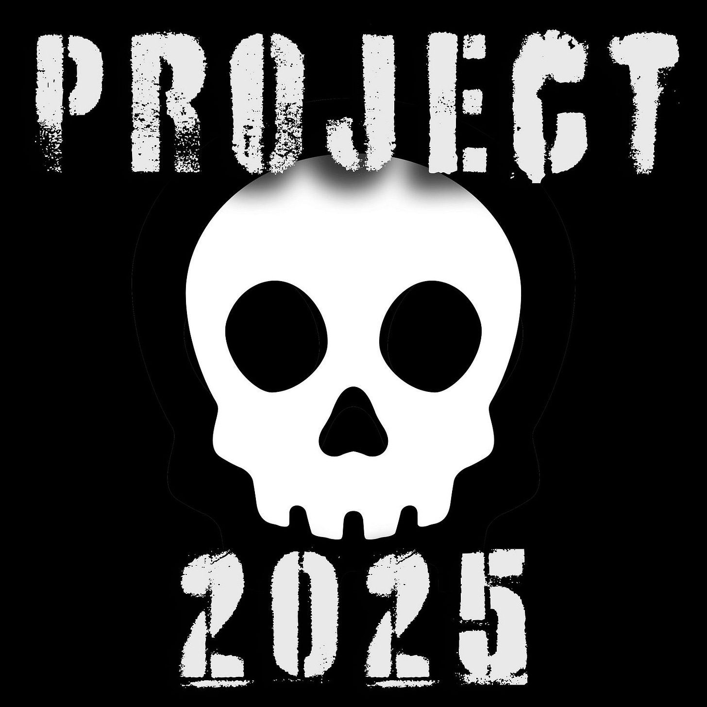 White skull on black background, type that says Project 2025
