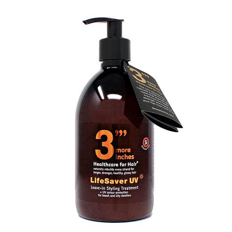 Champo Pitta volumising shampoo Living Proof No Frizz shampoo and Michael Van Clarke LifeSaver UV styling treatment bottles for an air dry summer hair routine
