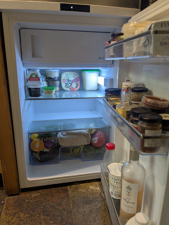 Inside a fridge.