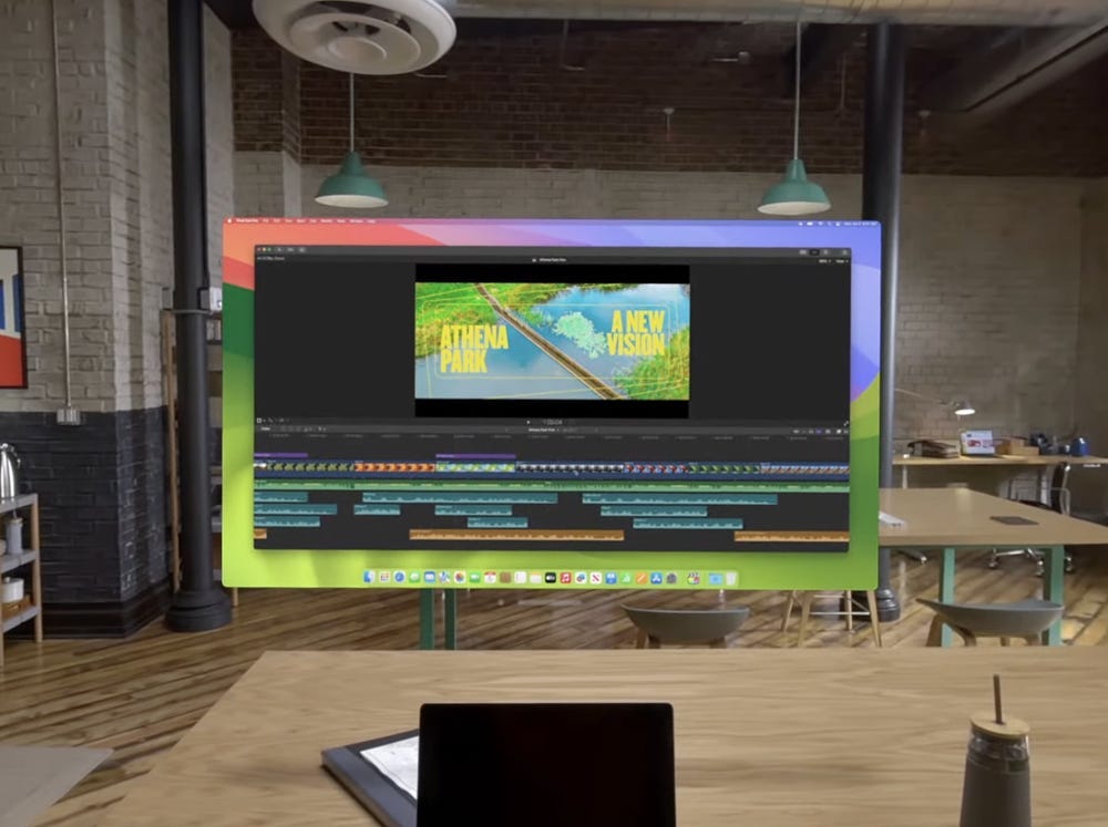 Demo from WWDC showing a user transition from Mac to VisionPro when using a video editor Demo from WWDC showing a user transition from Mac to VisionPro when using a video editor