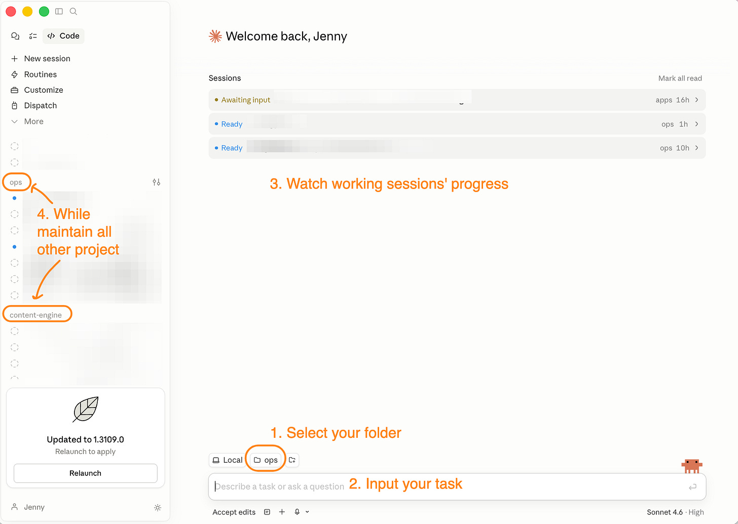 Claude Code UI parallel session manager vs Cursor — select folder, run task, monitor progress across all projects