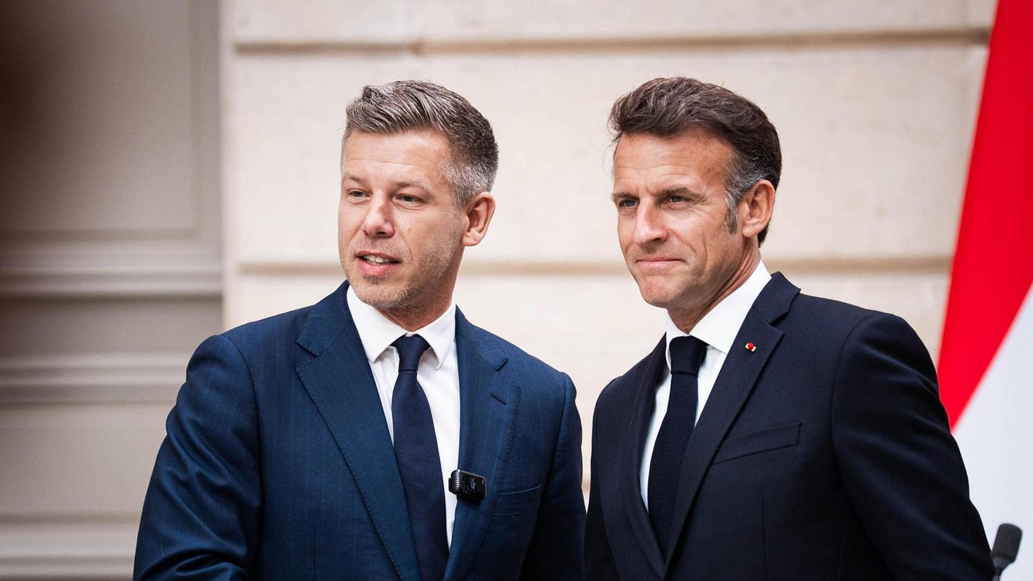 Péter Magyar and Emmanuel Macron meet in Paris during the Hungarian prime minister’s diplomatic visit to France. Péter Magyar and Emmanuel Macron meet in Paris during the Hungarian prime minister’s diplomatic visit to France.