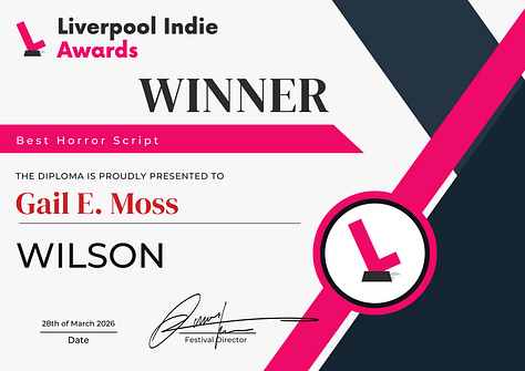 horror screenplay, Wilson by Gail E. Moss wins Liverpool Indie award