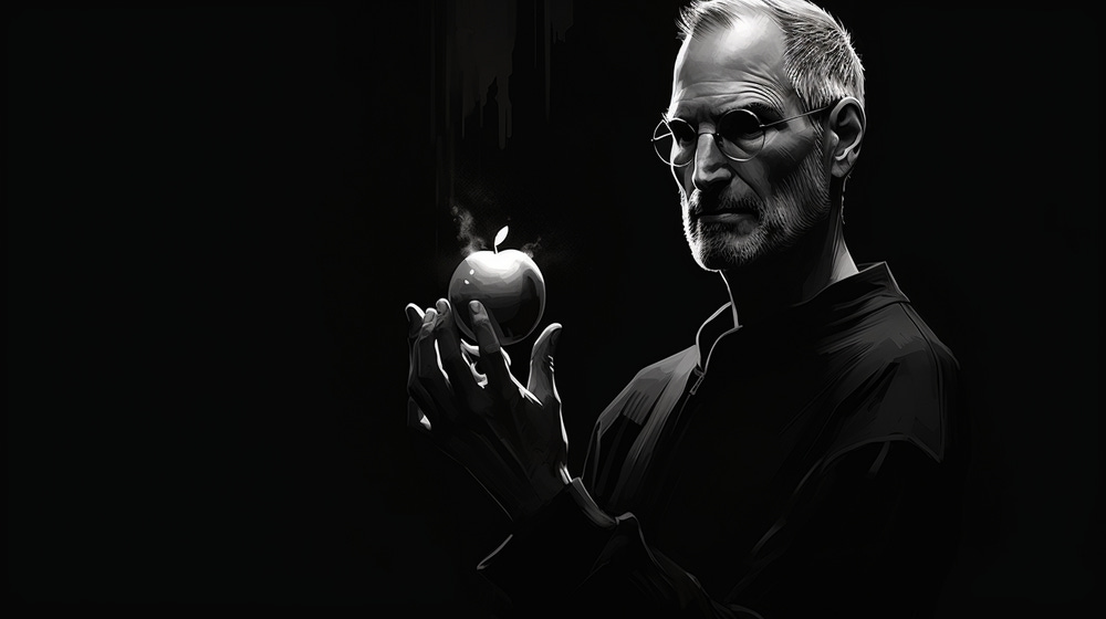 Robô de inteligencia artificial representando a empresa Apple, com sua simplicidade e eficiência. Inspirado em Steve Jobs, Fundador e ex-CEO da empresa. Robô de inteligencia artificial representando a empresa Apple. Inspirado em Steve Jobs, Fundador e ex-CEO da empresa.