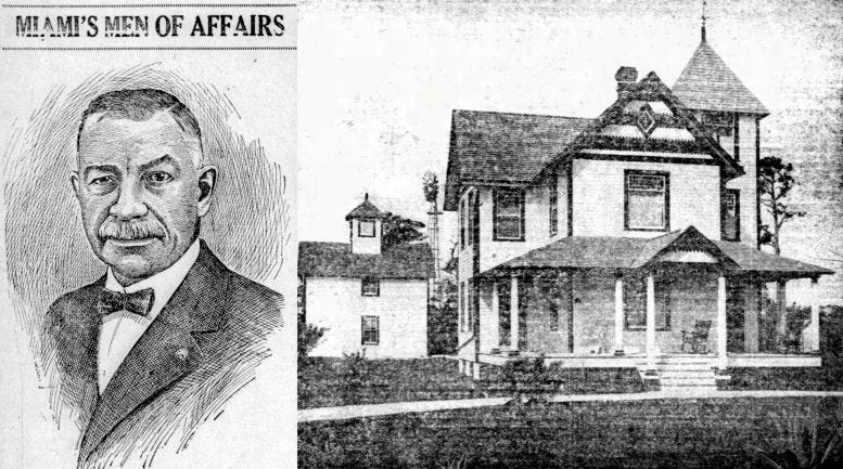 Composition of newspaper clippings of Theodore G. Houser (left), and his residence (right). The building in the background was the barn where the City of North Miami was incorporated at today’s 1604 NE Second Avenue. Courtesy of the Miami Metropolis and the Miami Tribune. Composition of newspaper clippings of Theodore G. Houser (left), and his residence (right). The building in the background was the barn where the City of North Miami was incorporated at today’s 1604 NE Second Avenue. Courtesy of the Miami Metropolis and the Miami Tribune.