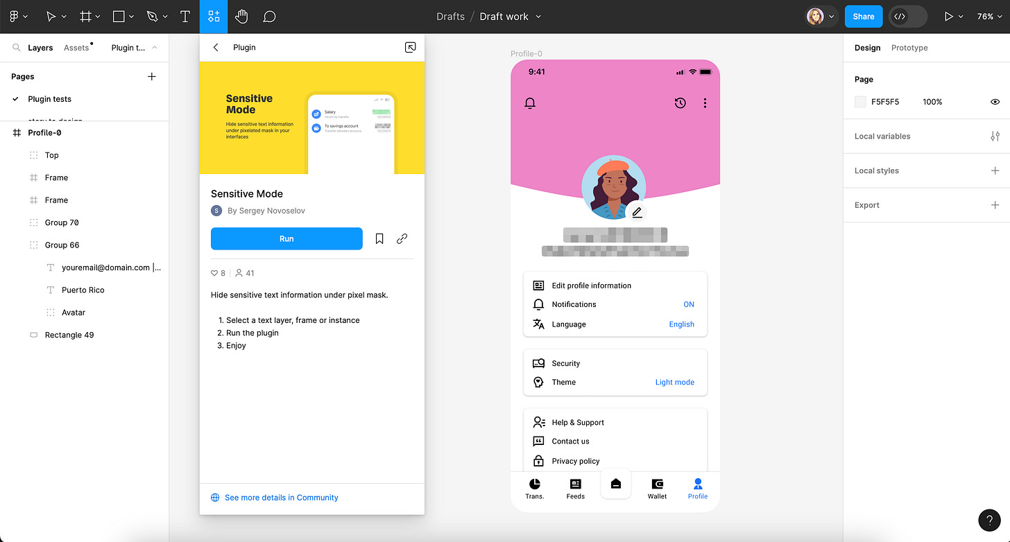 Screenshot of the Figma plugin Sensitive Mode