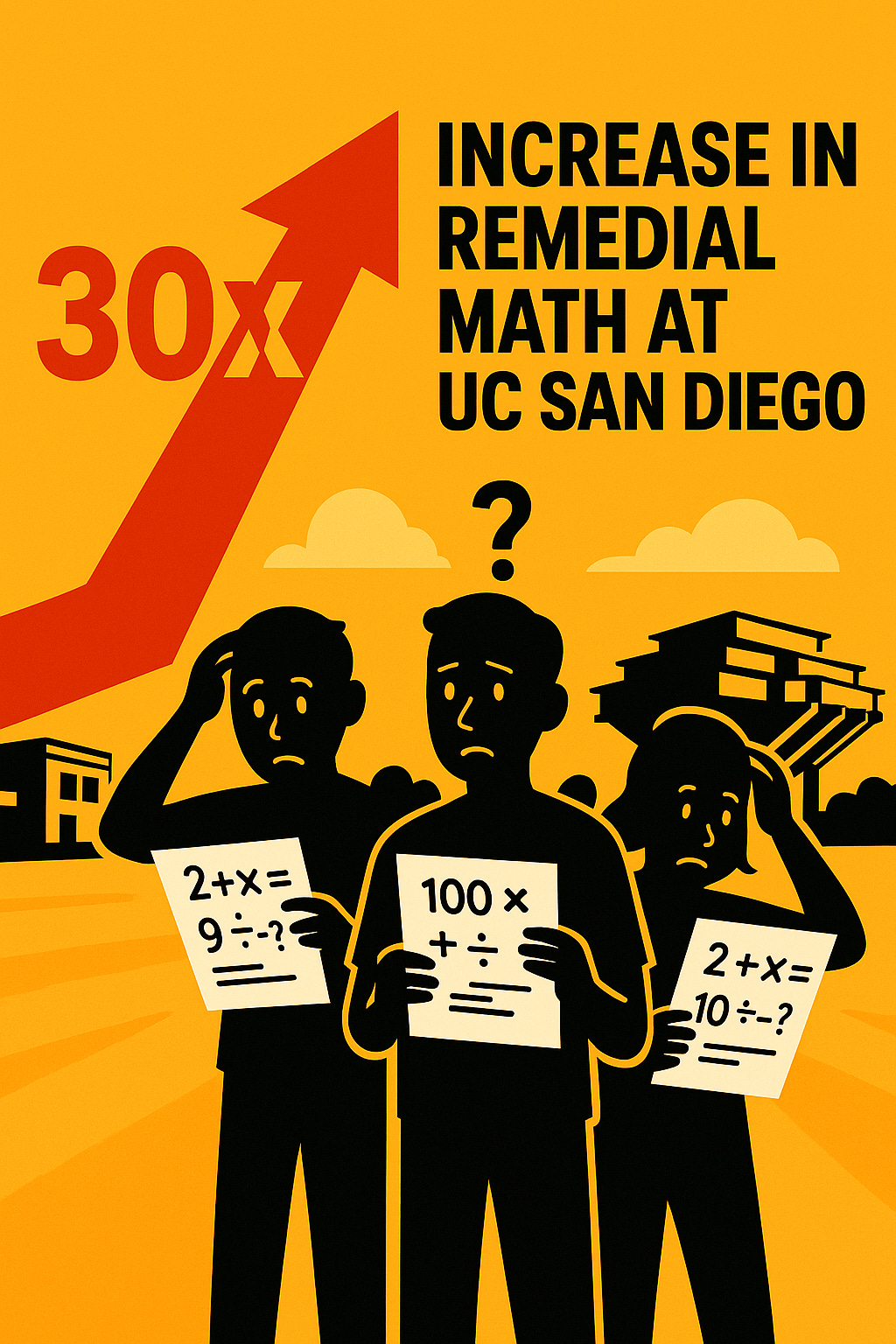 Graphic showing a sharp increase in UC San Diego students needing remedial math.