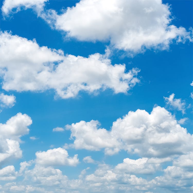 Fluffy clouds representing different scenes written out of order.