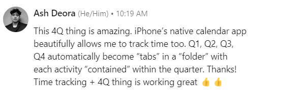 Using iPhone calendar app to split day into 4 quarters for productivity