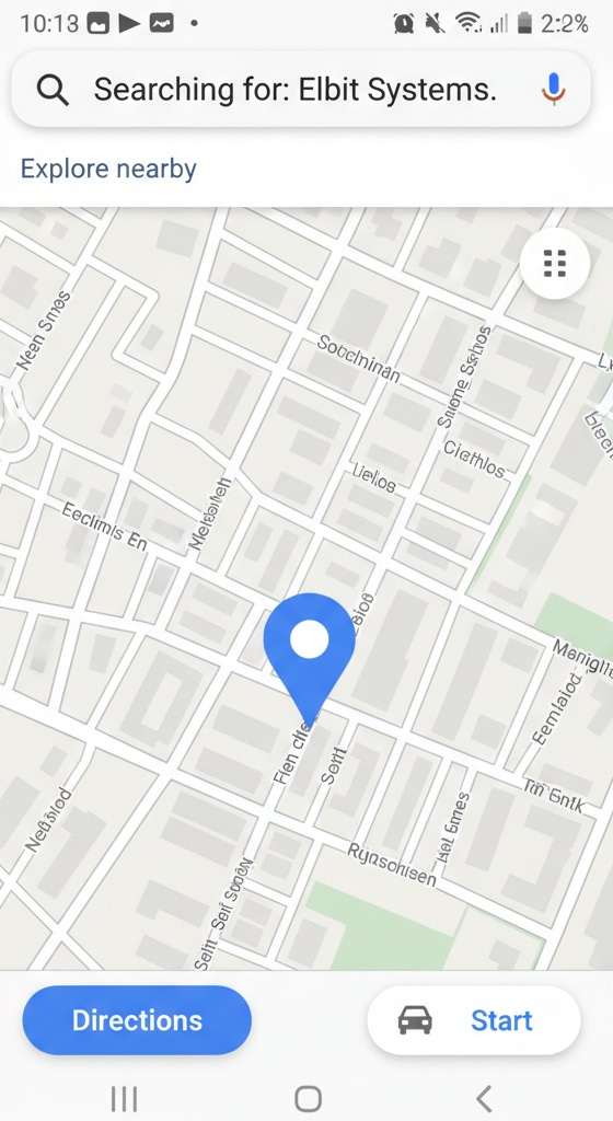 Google Maps mobile phone screen searching for Elbit Systems showing generic residential street layout with location pin, illustrating how Palestine Action protesters could have verified their target before screaming baby killer at ordinary residents in wrong building Bristol protest Google Maps mobile phone screen searching for Elbit Systems showing generic residential street layout with location pin, illustrating how Palestine Action protesters could have verified their target before screaming baby killer at ordinary residents in wrong building Bristol protest