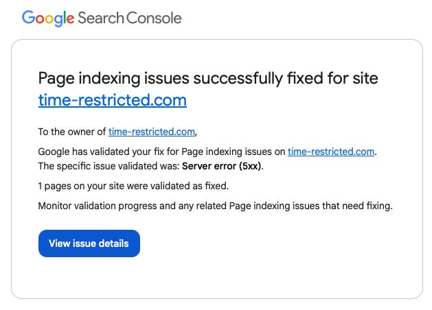 Page indexing issues successfully fixed for time-restricted.com
