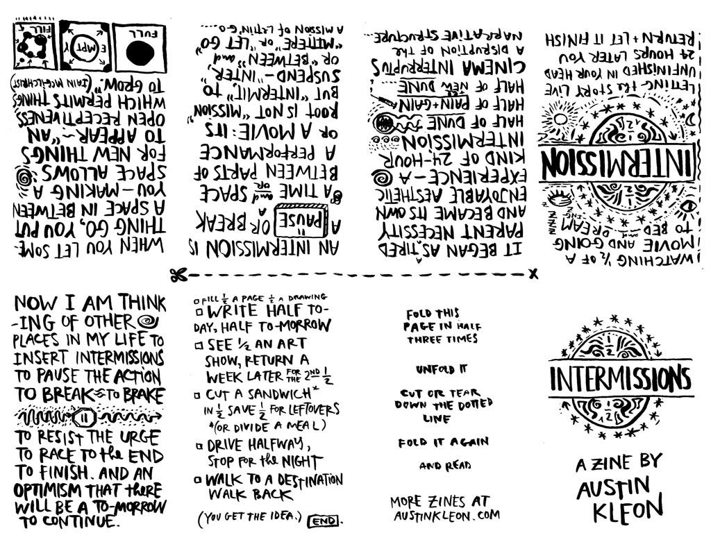 Image of a printable zine Called Intermissions
