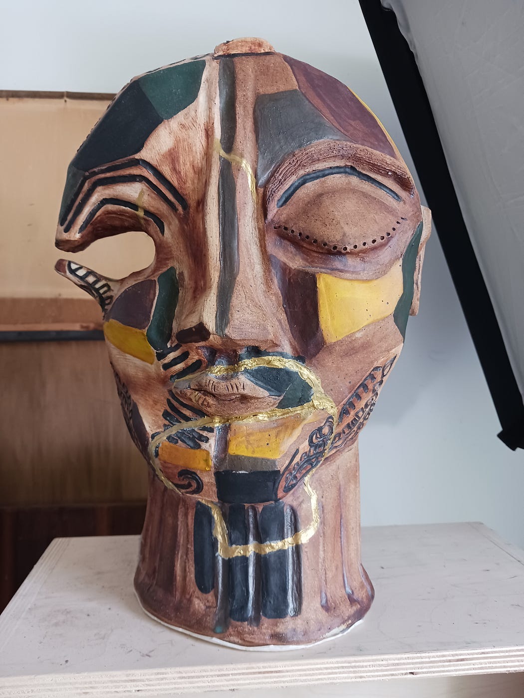 a primitive sculptured abstract ceramic head