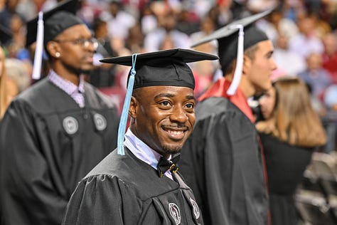 Various photos of graduates at Troy University's commencement ceremony.