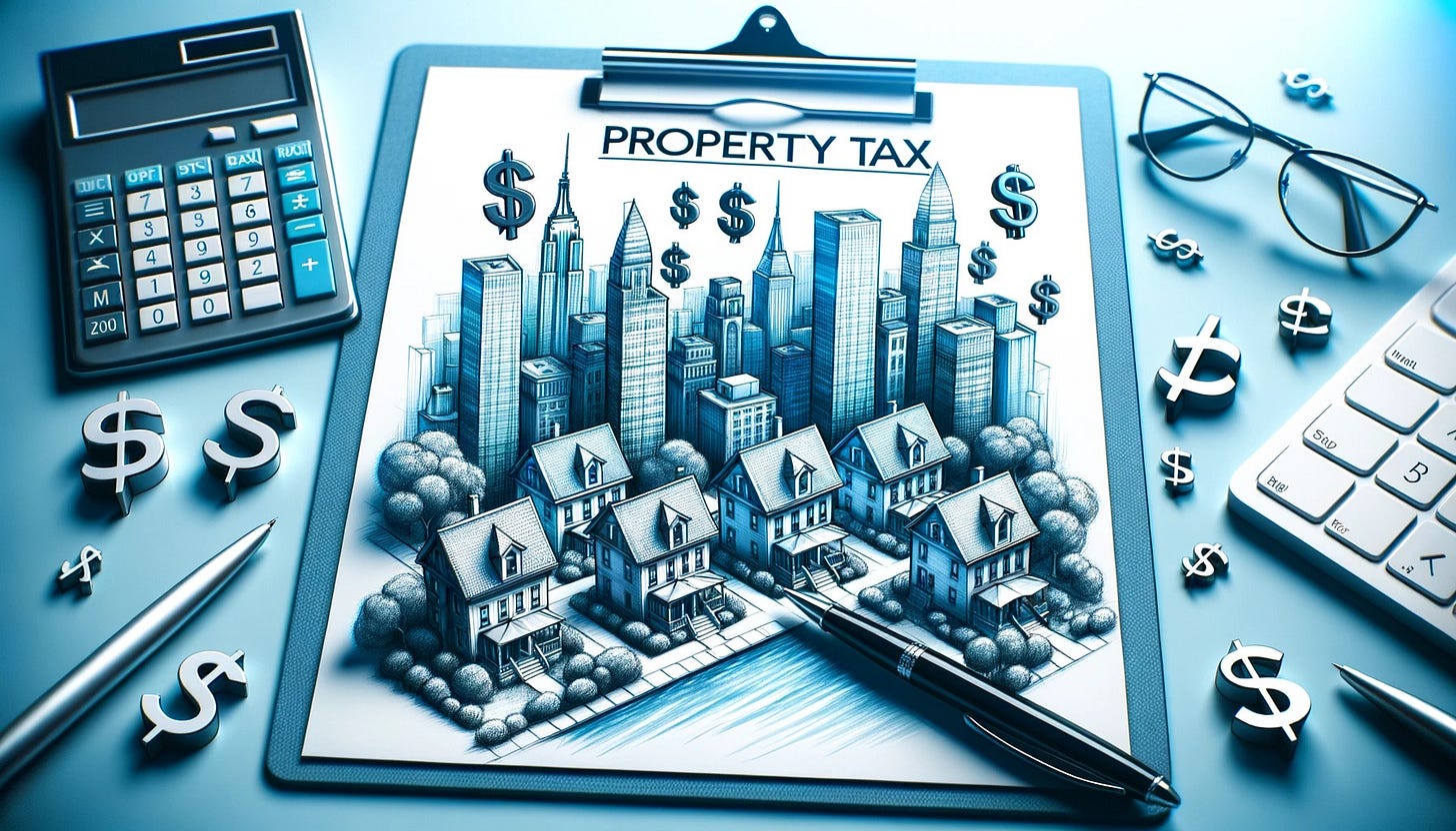 A clipboard showing a sketch of single-family homes and skyscrapers, surrounded by a calculator and dollar signs.