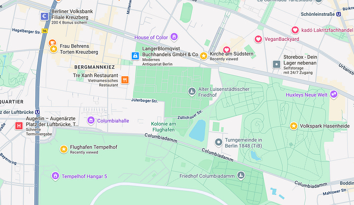 Cake and a closer look at the map of Hasenheide in relation to Tempelhof and Bergmannkiez