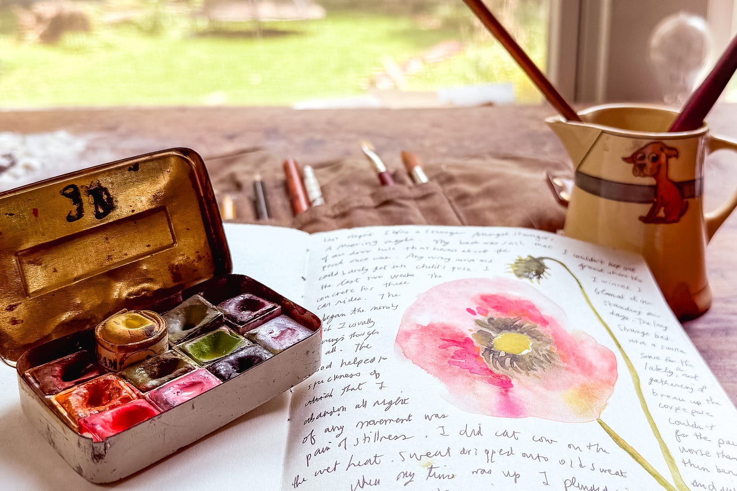 watercolor paints handmade Journal Poppy