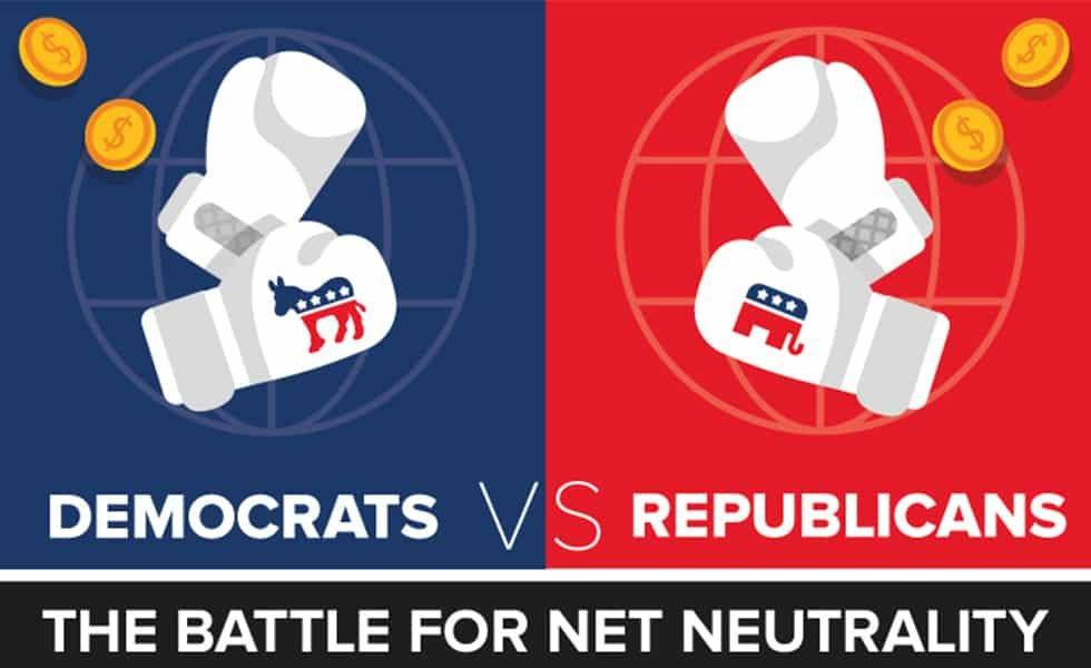 Democrats and Republicans battle over net neutrality again in 2019. Democrats and Republicans battle over net neutrality again in 2019.