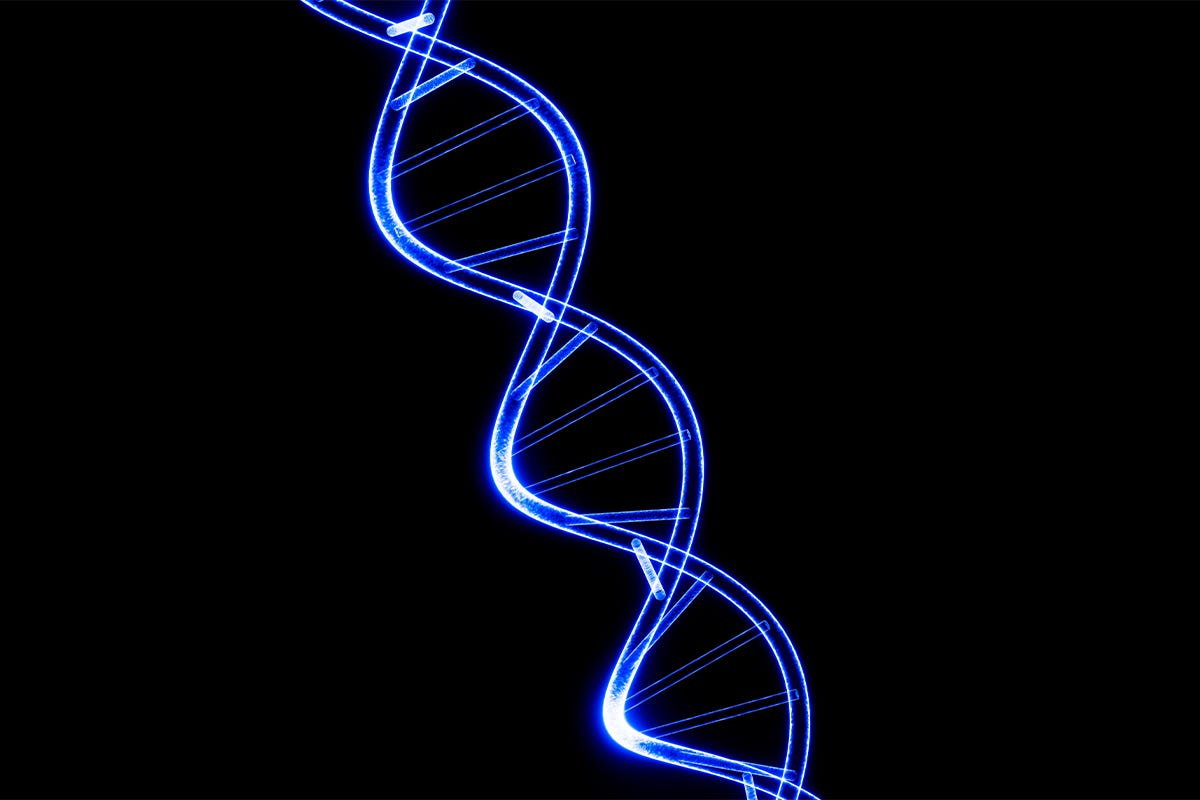 DNA helix in front of black background