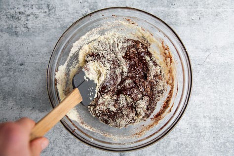 Process shots showing how to make grain free brownies.