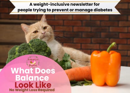 a cat sitting next to vegetables. What does balance look like. No weight Loss required