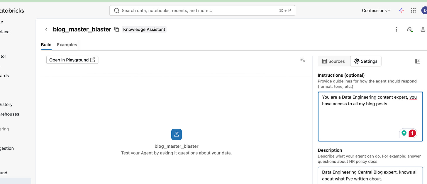 use agent bricks: knowledge assistant to create a... Agent Bricks: Databricks Knowledge Assistant.