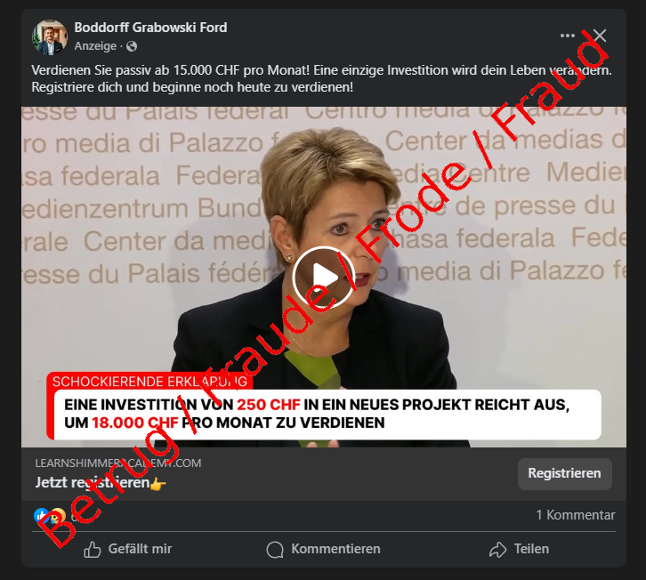 Beispiel eines «Deepfake»-Videos von Bundesrätin Karin Keller-Sutter auf YouTube.