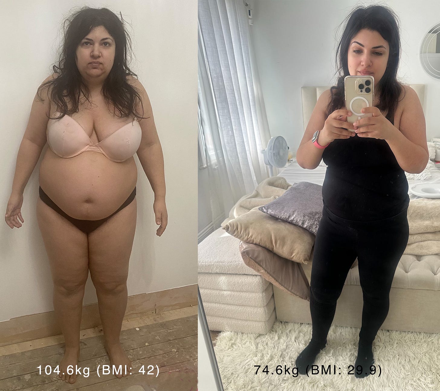 before and after weight loss photos of a woman