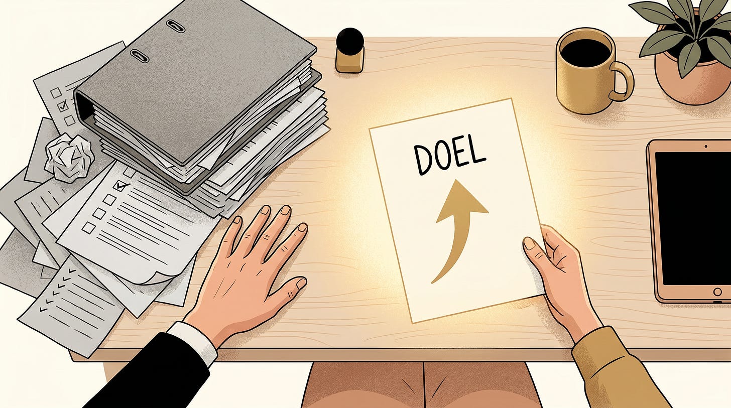 Het dikke instructieboek gaat opzij, de senior krijgt één helder briefing-vel