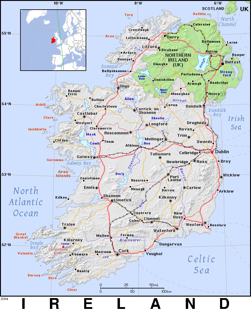 A map of Ireland and Northern Ireland.