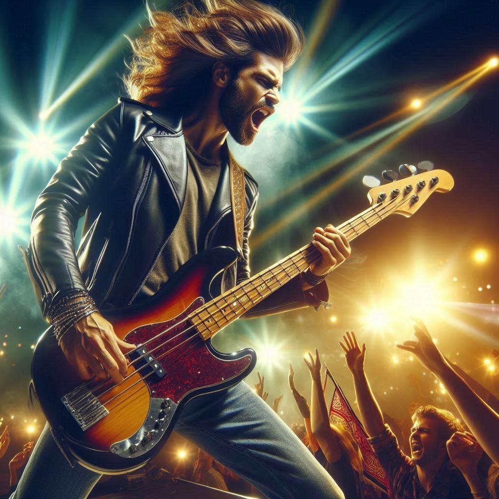 a bass guitar playing a man