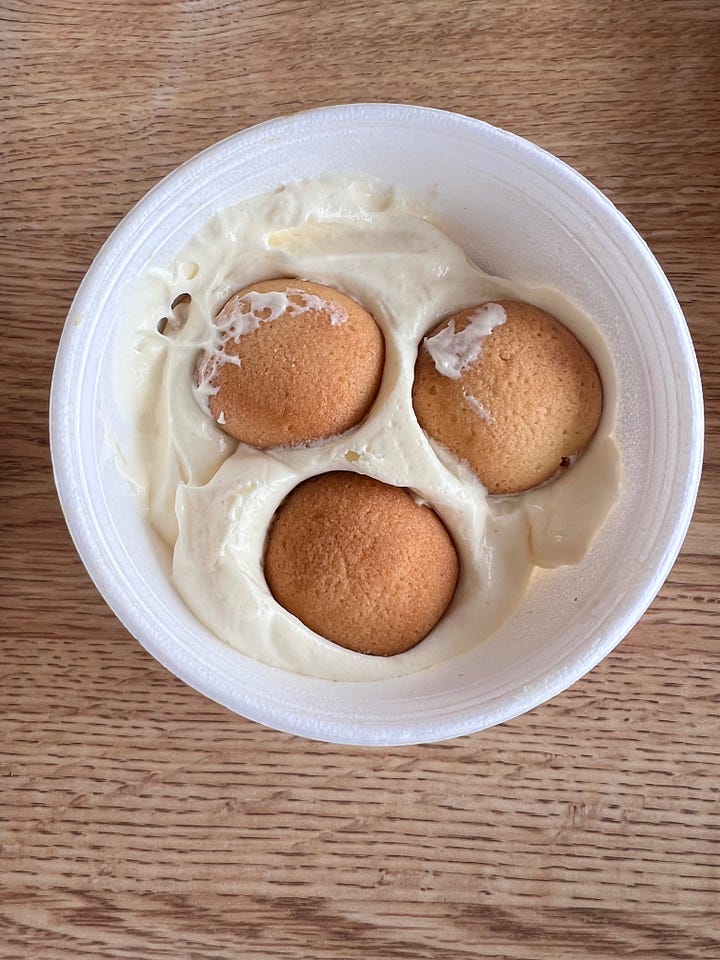 Banana pudding in a styrofoam cup