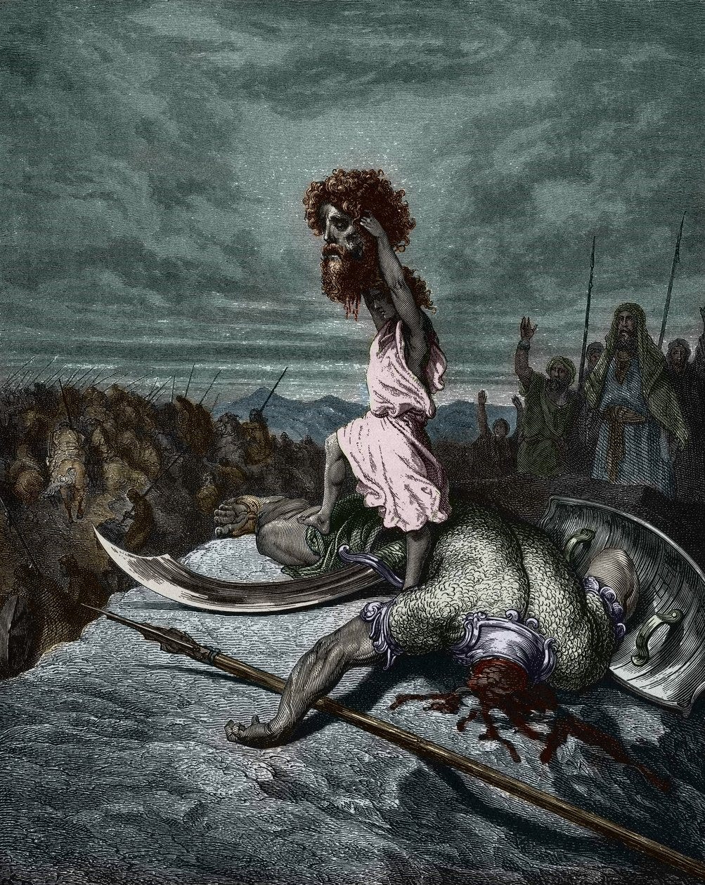 David holding Goliath