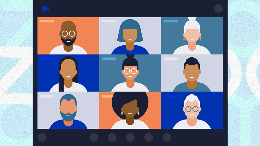 Illustration of people on a Zoom call Illustration of people on a Zoom call