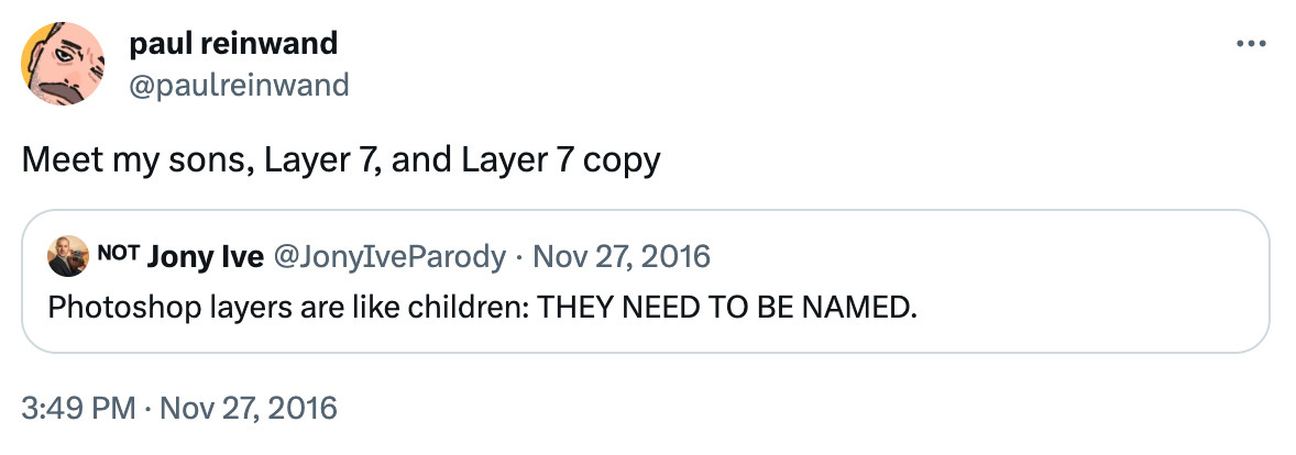 Screenshot of a Tweet by @paulreinwand about naming layers Screenshot of a Tweet by @paulreinwand about naming layers