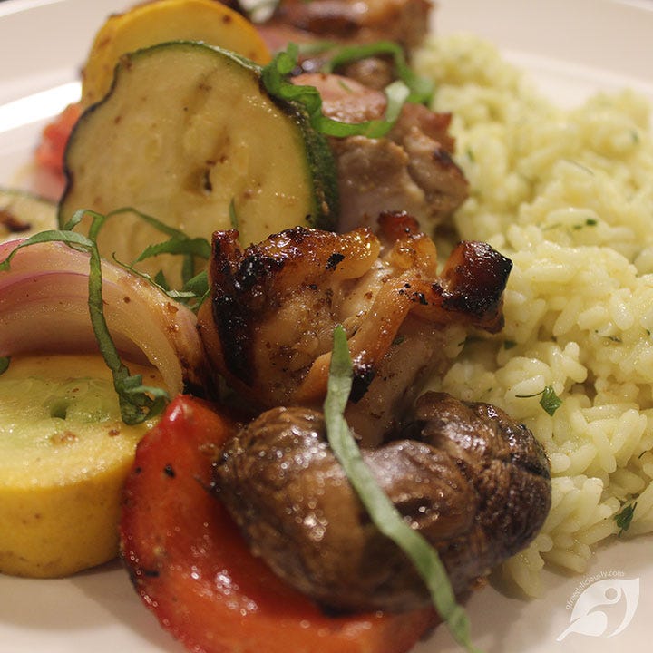 Grilled Honey Mustard Chicken & Veggie Shish Kabobs