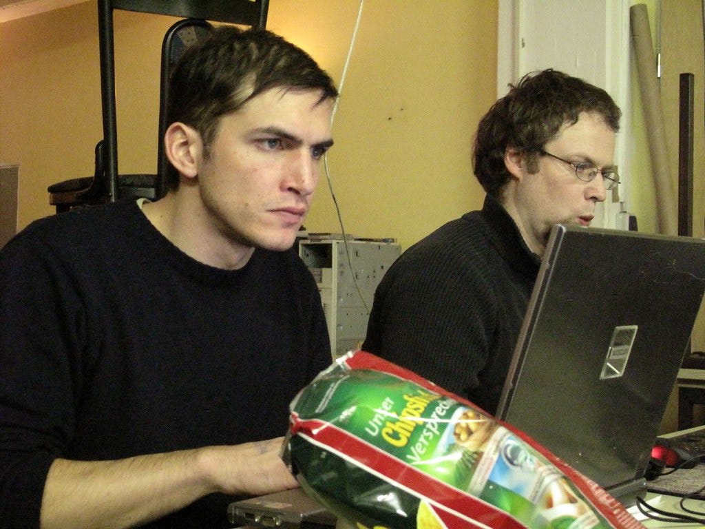 Tho organisers of the game jam at work. 